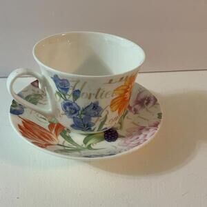Roy Kirkman World Of Flowers Teacup And Saucer Fine Bone China England